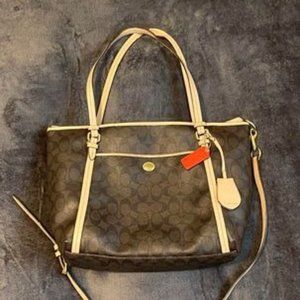 Coach Purse Brown Leather Zip Logo Tote With Strap